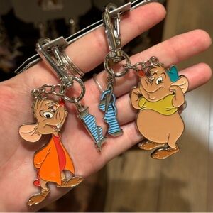 2026 DISNEY PARKS Cinderella Gus Gus & Jaq 2 Piece Keychain Set Bag Charm New